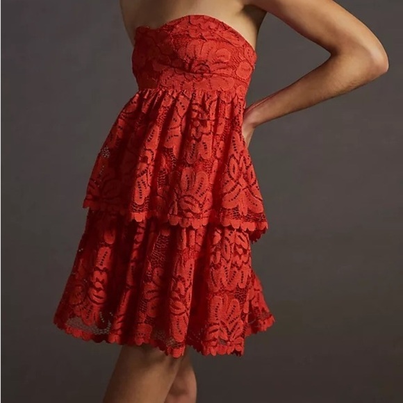 Anthropologie Maeve Strapless Lace Mini Dress NEW NWT Size Medium Red ANTHRO - Picture 5 of 5